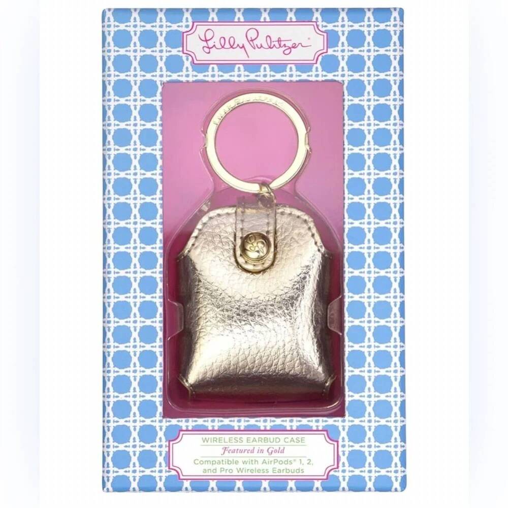 NEW LILLY PULITZER women's ear bud case/ holder in gold